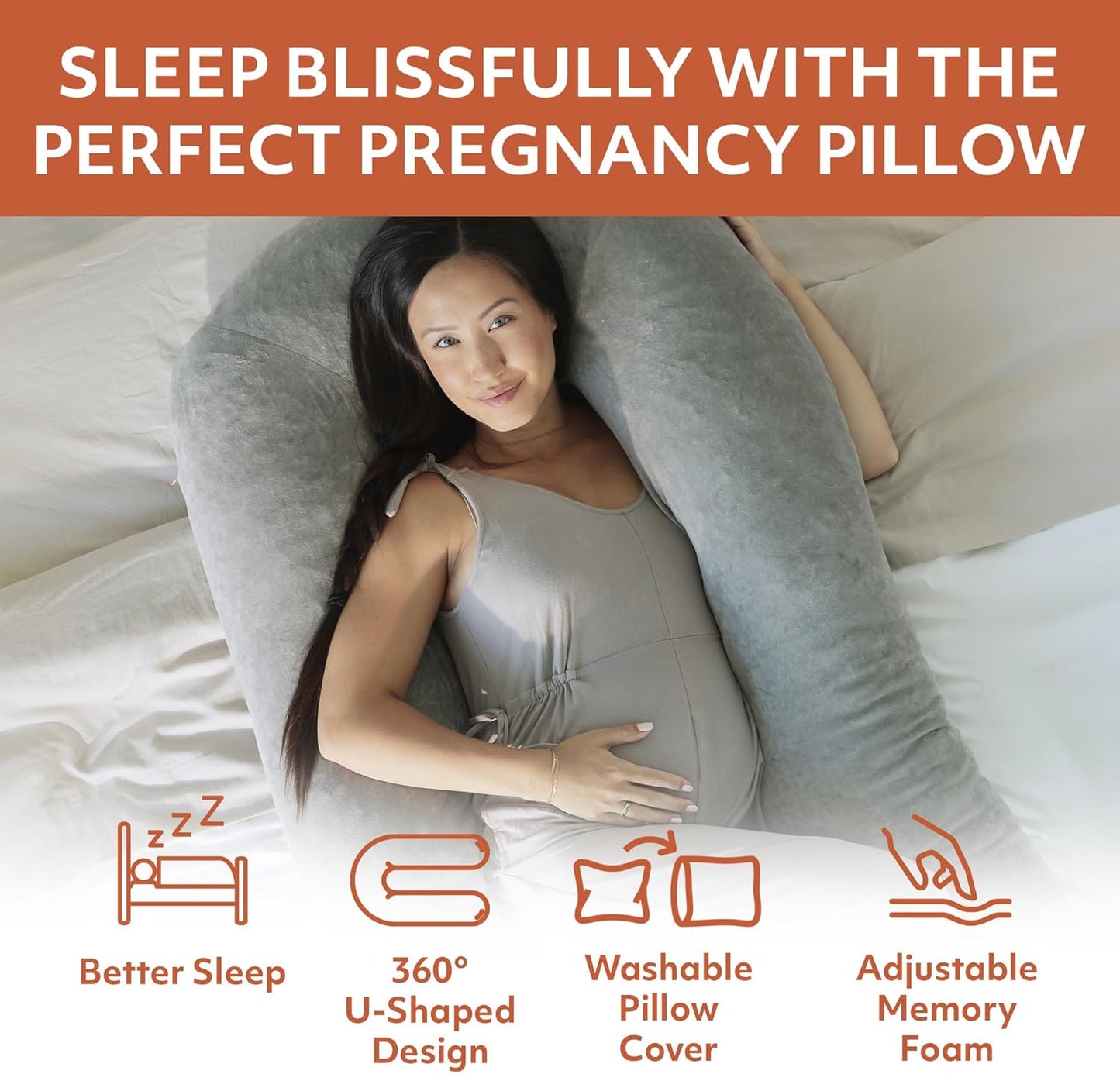 MedCline Pregnancy Pillow - Full Body Maternity Support for Side Sleeping | Comfortable Memory Foam & Removable Cover