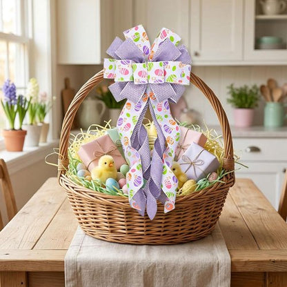 Estivaux Large Easter Wreath Bow - Purple & White Burlap Decor for Front Door & Spring Celebrations
