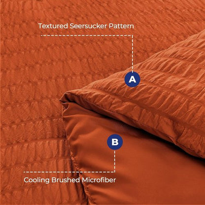 HYMOKEGE California King Comforter Set - Burnt Orange Seersucker 7-Piece Luxury Bedding Set