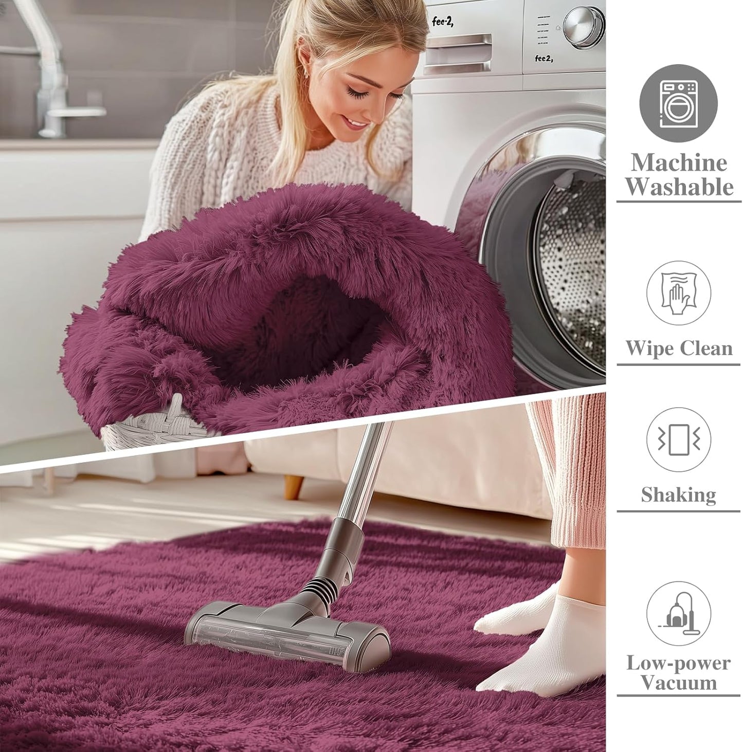 OLANLY Large 5x7 Machine Washable Area Rug - Soft Fluffy Shaggy Carpet for Living Room & Bedroom | Burgundy