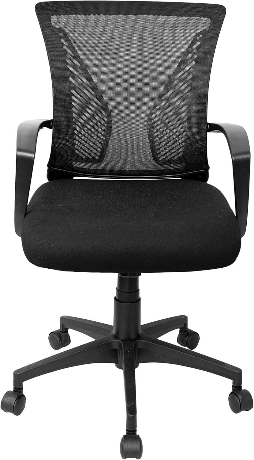 Techni Mobili Ergonomic Mesh Office Chair - Adjustable Height & Tilt, Black with Lumbar Support