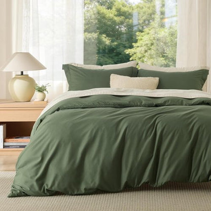 Bedsure Duvet Cover - Soft Double Brushed Queen Bedding Set with Zipper Closure | Olive Green, 3 Pieces