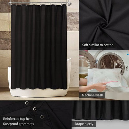 ALYVIA SPRING Extra Long Fabric Shower Curtain Liner Waterproof - 72" x 96", Soft & Lightweight X-Long Shower Curtain with 3 Magnets, Machine Washable - 72x96, Black
