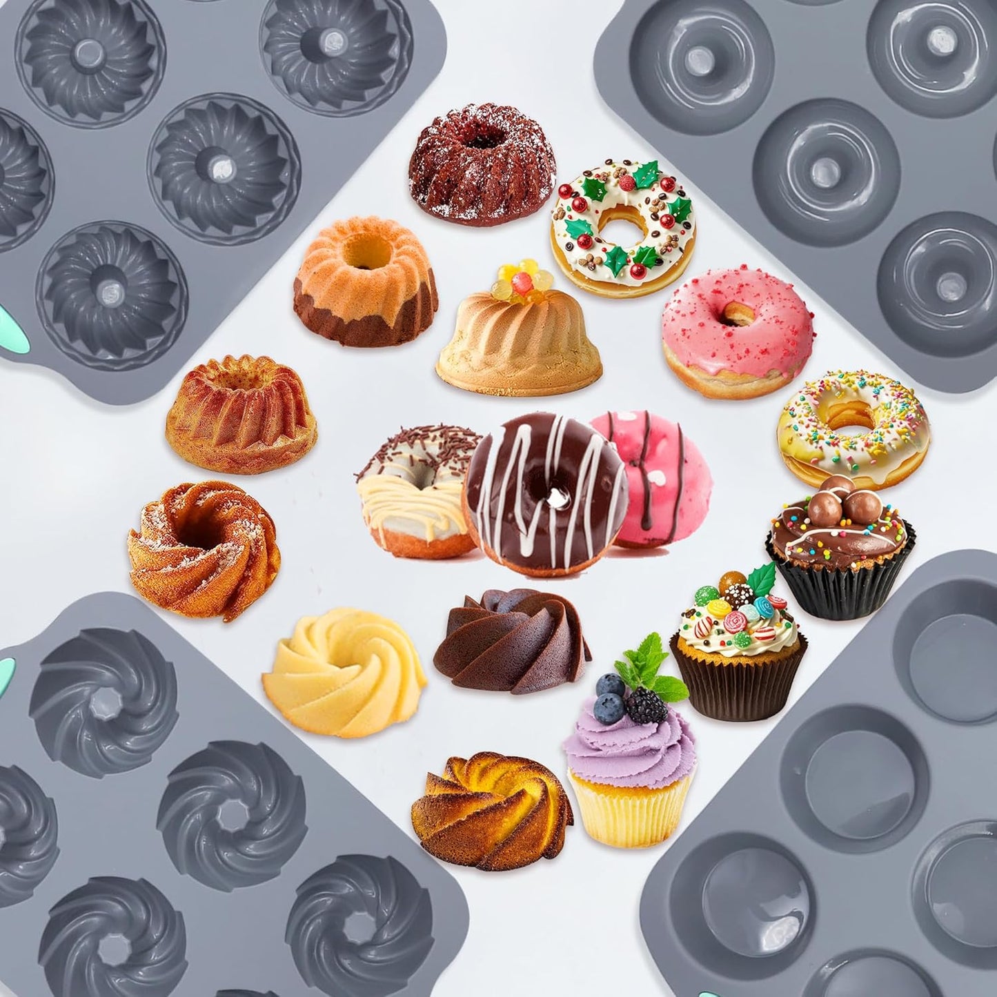 Tongjude Silicone Donut Pans - 8 Nonstick Baking Molds | Heat Resistant & Dishwasher Safe, Grey