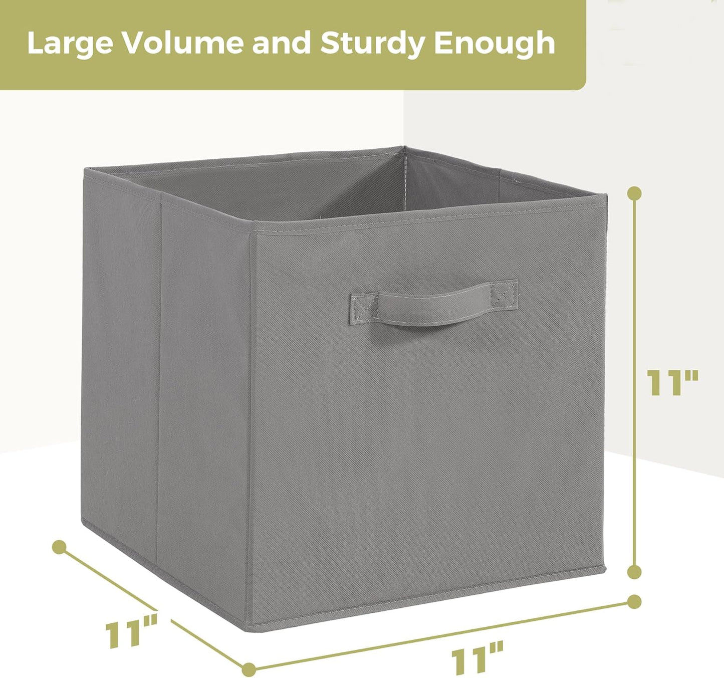 Storage Bins Set of 3 - Collapsible Fabric Cube Organizers with Handles | 11x11 Grey for Home & Office