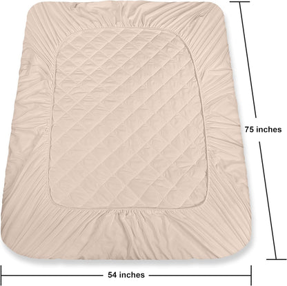 Utopia Bedding Quilted Fitted Mattress Pad - Full Size, Elastic Cover, Machine Washable, 16-Inch Deep (Beige)