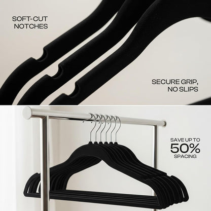 Utopia Home Velvet Hangers - 100 Pack Luxury Non-Slip Slim Coat & Pant Hangers | Strong Space-Saving Design, Black