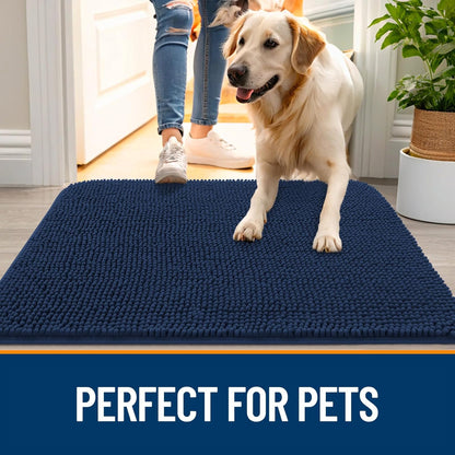OLANLY Dog Door Mat - Absorbent Non-Slip Mud Mat for Indoor Use | 47x24, Dark Blue, Quick Dry Chenille