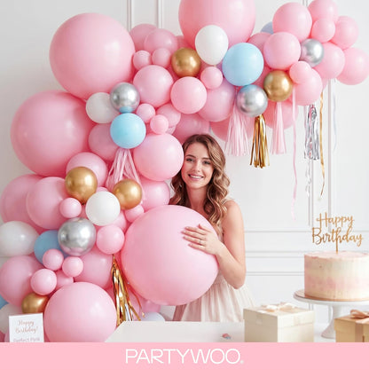 PartyWoo Baby Pink Balloons - 128-Piece Arch Kit with Various Sizes for Baby Showers & Parties