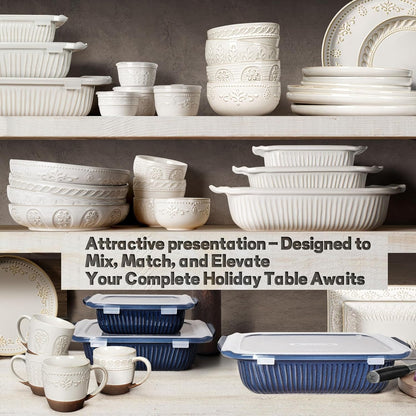 Artena Casserole Dishes - Ceramic Baking Dish Set With Handles | Large Lasagna Pan, 3 Sizes (Blue)