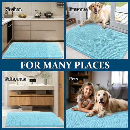 OLANLY Dog Door Mat - Absorbent Non-Slip Washable Doormat for Muddy Paws | 59x20 Inches, Blue