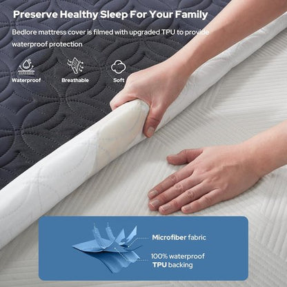 BEDLORE Waterproof Mattress Protector - Twin XL Deep Pocket Pad (6"-15" Depth) | Soft Navy Blue Cover for Bedroom & Dorm