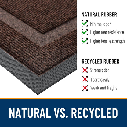 OLANLY Waterproof All-Season Front Door Mat - Sturdy Natural Rubber, Easy Clean, 59x23, Dark Brown
