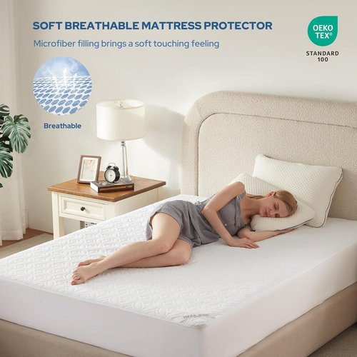 BEDLORE Waterproof Mattress Protector - Soft, Breathable Full Size Pad for Deep Pocket Beds (White)