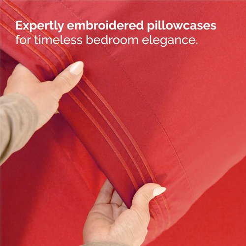 Comfy Breathable & Cooling Bed Sheets Set by [Brand Name] - Luxury 4-Piece Full Size - Ultra-Soft, Deep Pockets, Wrinkle-Free - Oeko-Tex Certified - Red