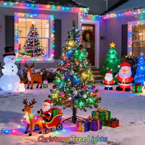 JMEXSUSS 100 LED Multicolor Christmas Lights - 8 Modes, 33ft Clear Wire for Indoor/Outdoor Use