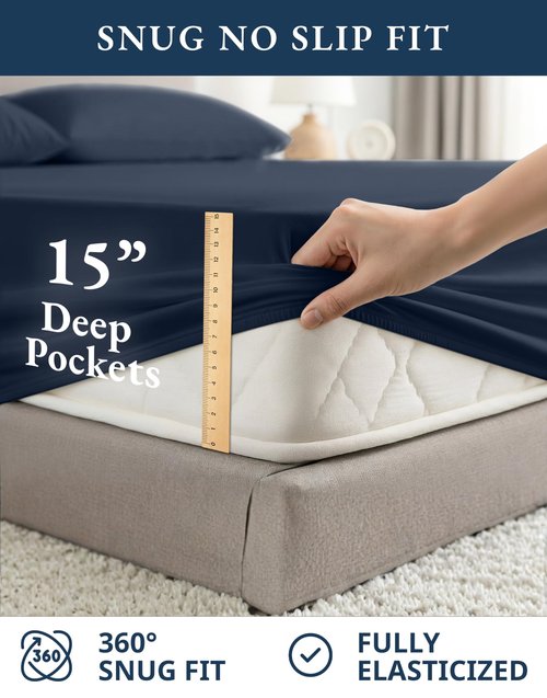 LANE LINEN 100% Organic Cotton California King Bed Sheets, 4-Piece Pure Percale Sheets Soft Breathable Cotton Bed Sheets, Deep Cal King Sheets for Thick Mattress - Navy
