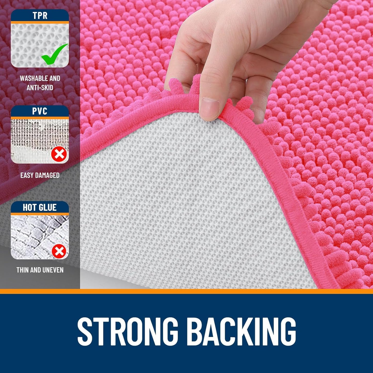 OLANLY Large Bath Rugs - Extra Soft Chenille with Quick-Dry Rubber Backing | 47x32, Hot Pink