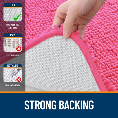 OLANLY Bathroom Rugs 45x27, Extra Soft Absorbent Chenille Bath Rugs, Rubber Backing Quick Dry, Machine Washable Bath Mats for Bathroom Floor, Tub and Shower, Home Decor Accessories, Hot Pink
