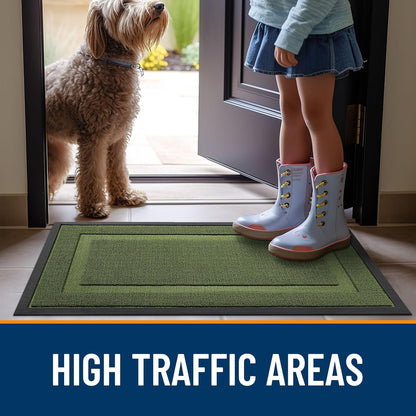 OLANLY Indoor Outdoor Front Door Mat - Waterproof All-Weather Doormat, Easy Clean, 59x23, Classic Green