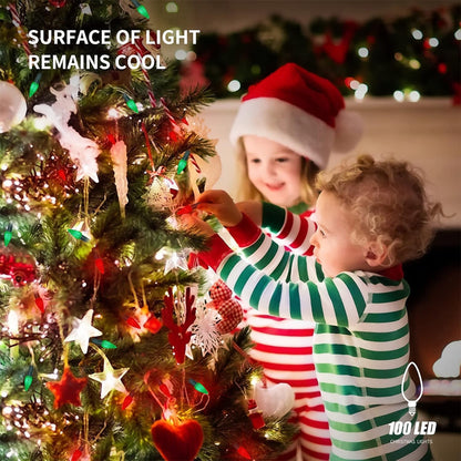 WATERGLIDE C6 33ft LED Faceted String Lights - 100 Waterproof Fairy Lights for Indoor/Outdoor Decor | Red & Green