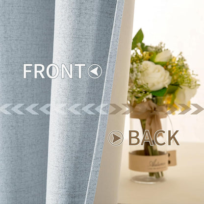 MIULEE 100% Blackout Curtains - Linen Textured Thermal Insulated Drapes in Chambray Blue | 52 x 108 Inch (2 Panels)