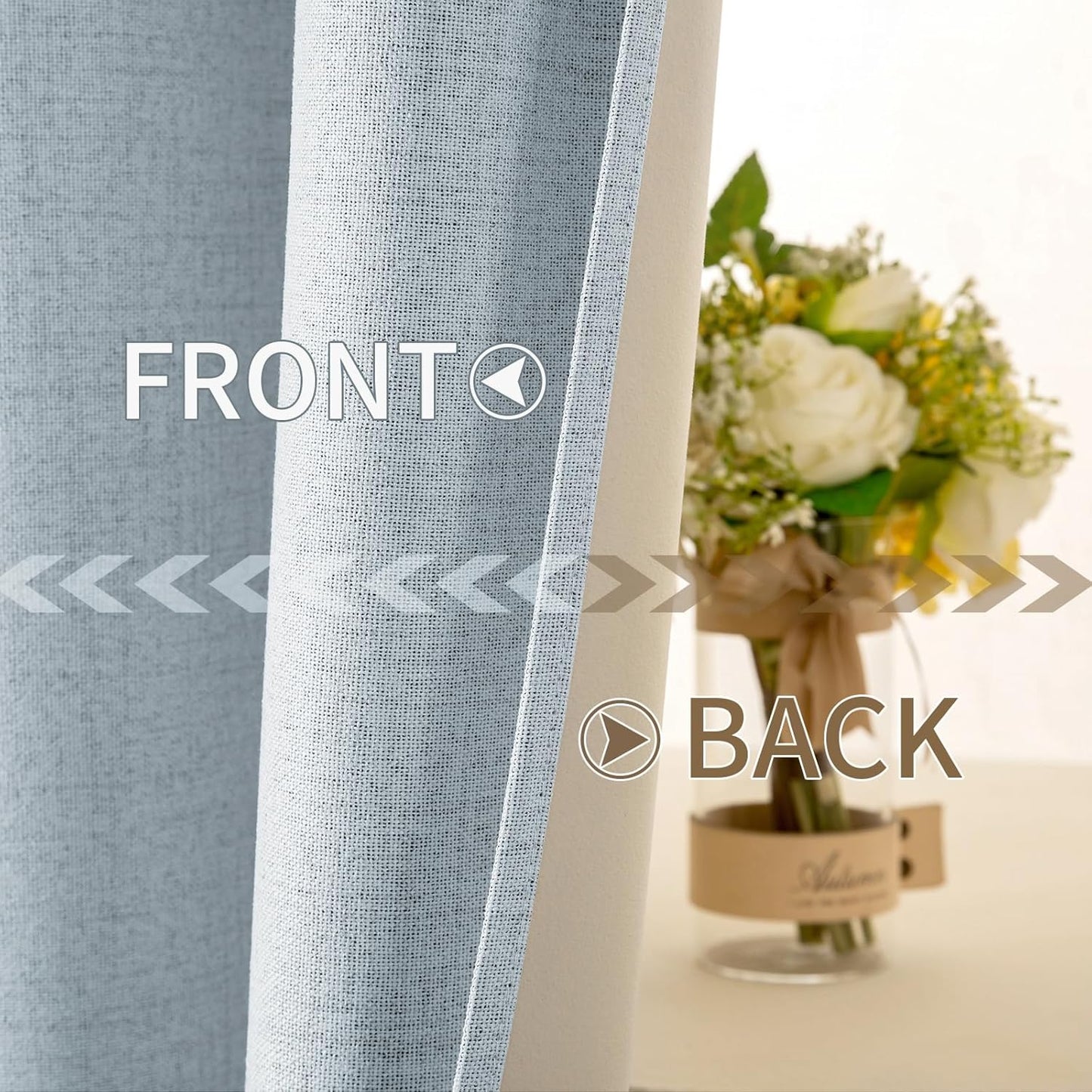 MIULEE Blackout Curtains - 100% Thermal Insulated Linen Textured Drapes | Chambray Blue, 52 x 45 Inch (2 Panels)