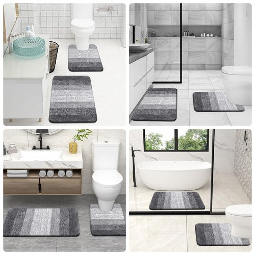 OLANLY Bathroom Rug Set 2 Piece, Soft Absorbent Microfiber Bath Rug Set, Non-Slip, Machine Wash Dry, Plush Shaggy Bath Mats for Bathroom (30"x20"+24"x16", Grey)