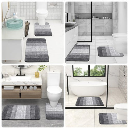 OLANLY Bathroom Rugs Sets 3 Piece, Soft Absorbent Microfiber Bath Mats and U-Shaped Contour Toilet Rug, Machine Wash Dry, Plush Shaggy Bath Mat Set for Bathroom (30"x20"+24"x16"+24"x20", Grey)