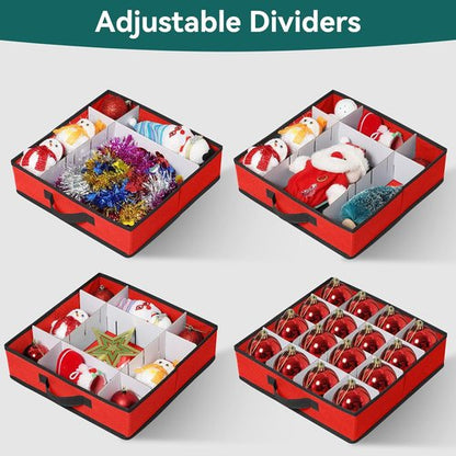 Christmas Ornament Storage Box - Stackable Organizer with Lid & Pockets | 8 Trays, Red