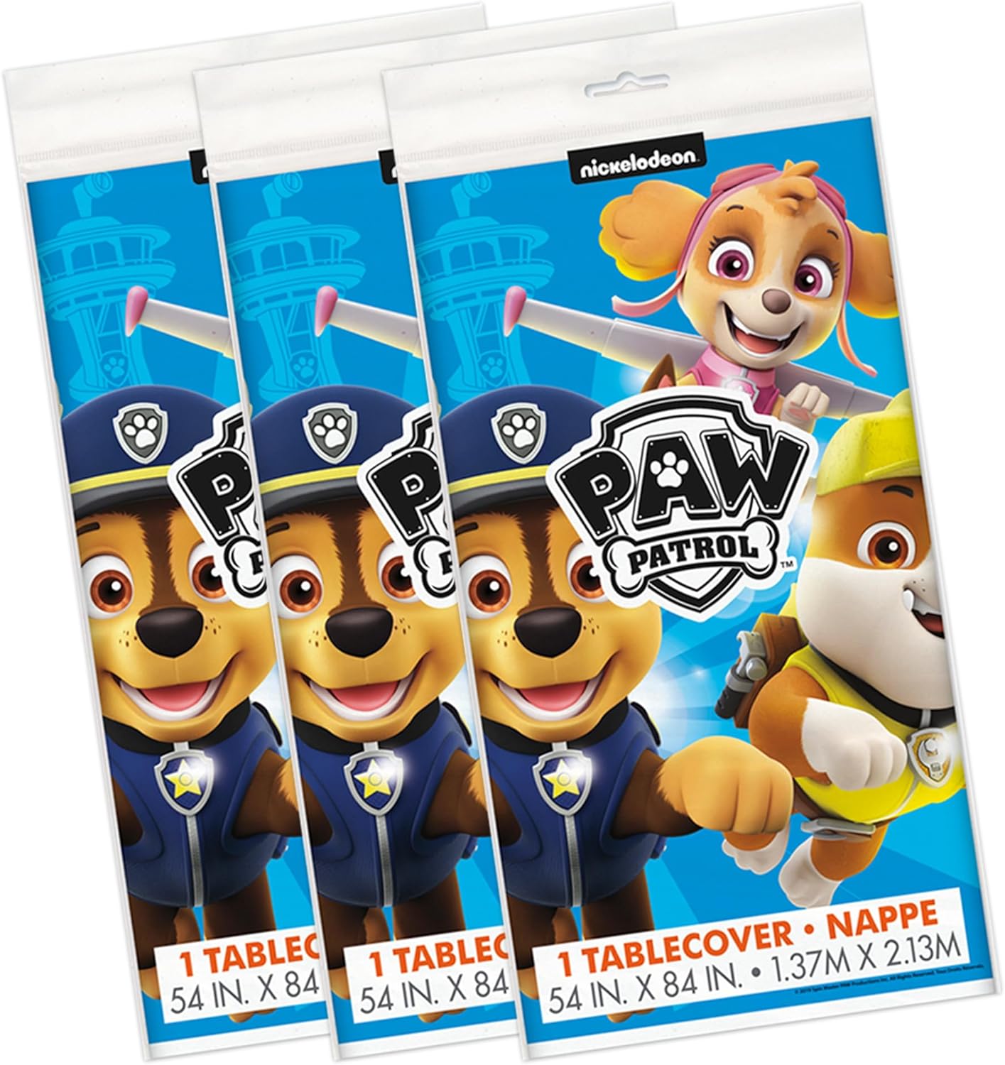 Paw Patrol Birthday Decorations - Rectangular Plastic Tablecloths (Pack of 3) & Stickers
