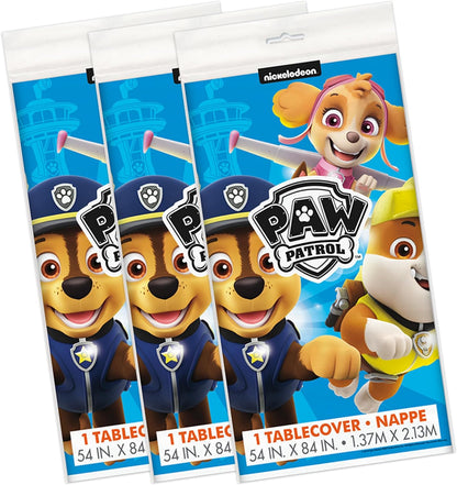 Paw Patrol Birthday Decorations - Rectangular Plastic Tablecloths (Pack of 3) & Stickers