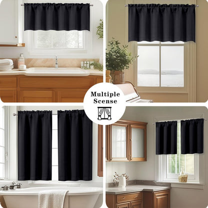 OWENIE Black Kitchen Curtains 36 Inch Length, Short Blackout Small Thermal Insulated Cafe Curtains Tier Over Sink Rod Pocket Half Window for Bathroom Bedroom Camper RV Bunk, 2 Panels, Each 30" Wx36 L