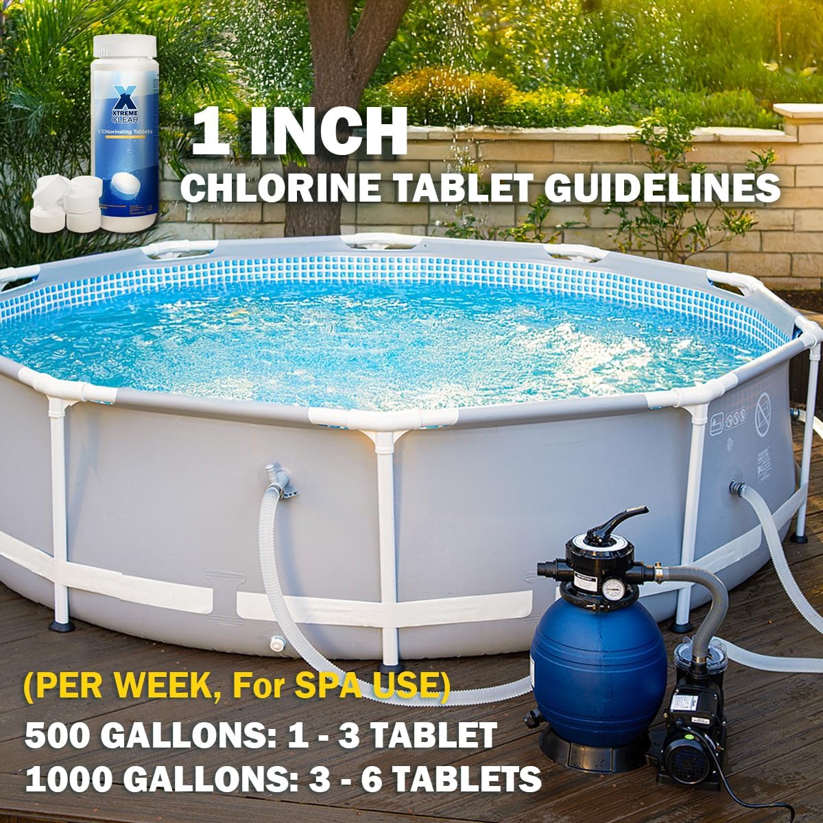 XtremeClear Chlorine Tabs - Slow Dissolving Pool & Spa Sanitizer for Clean, Crystal Clear Water | 1.5 lbs