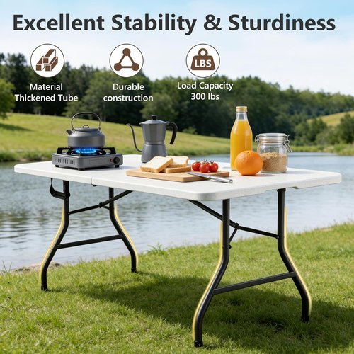 Folding Table 2 Pack - 6 FT Heavy Duty Foldable Plastic Tables with Carrying Handle for Indoor & Outdoor Events