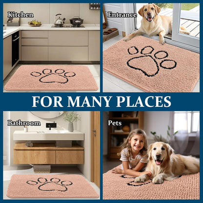 OLANLY Dog Door Mat - Absorbent Non-Slip Mud Mat for Muddy Paws | 30x20, Quick Dry Chenille, Peach