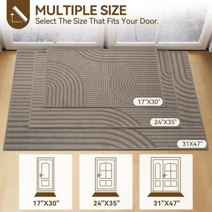 QiCaiJia Front Door Mat 17''x30'', Absorbent Dirt Resist Washable Non Slip Low-Profile Indoor Doormat, Easy Clean Welcome Entryway Door Mats, Brown