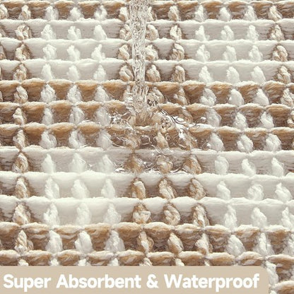 TYUU Waffle Bath Mat, Boho Bathroom Rugs Non Slip Washable Absorbent Checkered Bathroom Mat Quick Dry Farmhouse Bathroom Decor, 36"x24" Khaki and White