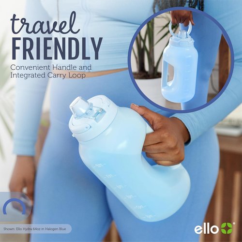 Ello Hydra 64oz Water Jug - Motivational Time Markers, Leak-Proof Lid & Straw | BPA-Free Plastic Bottle
