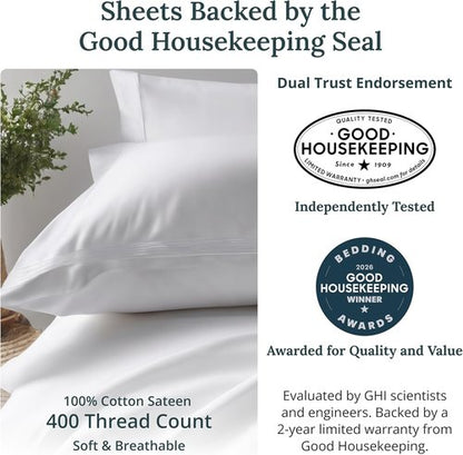 California Design Den King Size Sheets Set - 100% Cotton, 400 Thread Count, Soft & Breathable | Antique White, 2-Pack