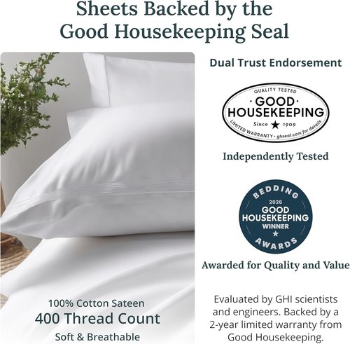 California Design Den Queen Size Sheet Set - 6-Pc 400 Thread Count 100% Cotton, Deep Pocket - Grey