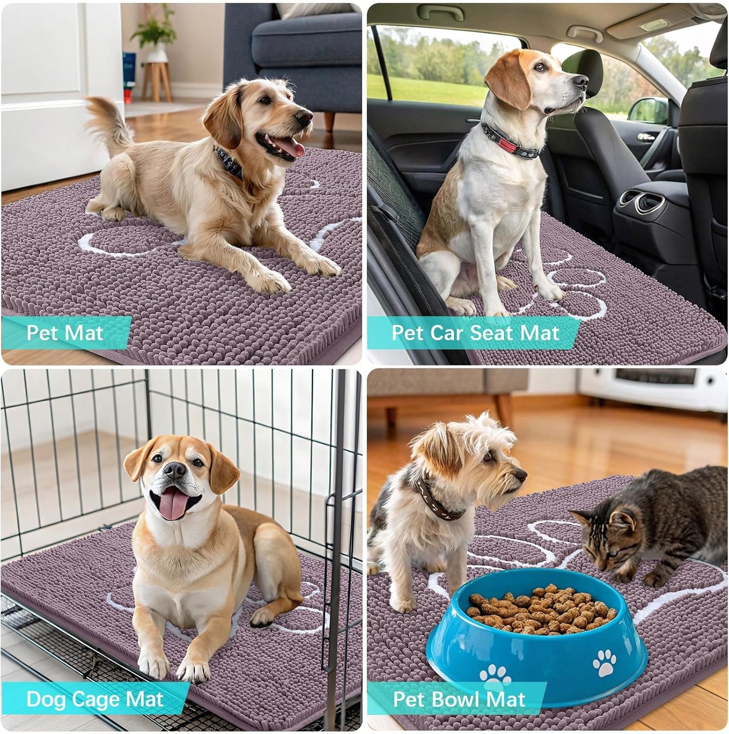 OLANLY Dog Door Mat - Absorbent Non-Slip Muddy Paws Doormat | 48x30, Quick Dry Chenille, Deep Plum