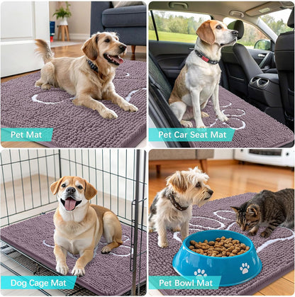 OLANLY Dog Door Mat - Absorbent Non-Slip Muddy Paws Doormat | 48x30, Quick Dry Chenille, Deep Plum