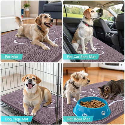 OLANLY Dog Door Mat for Muddy Paws 48x30, Paw Print Design, Absorbs Moisture and Dirt, Absorbent Non-Slip Washable Doormat, Quick Dry Chenille Mud Mat, Entry Indoor Entryway Carpet, Deep Plum
