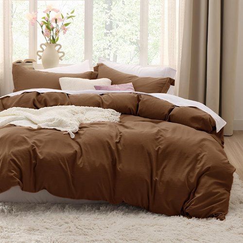 Bedsure Brown Duvet Cover Set - Extra Soft Cotton-Like Polyester, Full Size 80x90 Inches, 3 Pieces with Zipper Closure
