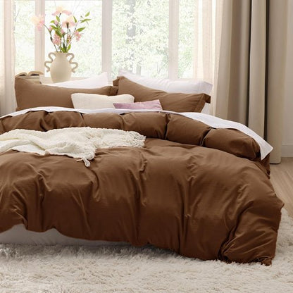 Bedsure Brown Duvet Cover Set - Extra Soft Cotton-Like Polyester, Full Size 80x90 Inches, 3 Pieces with Zipper Closure