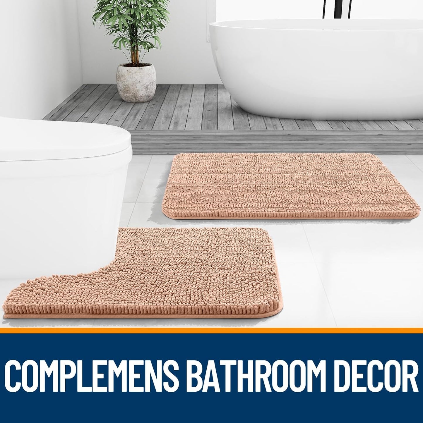 OLANLY Large Bathroom Rugs - Extra Soft Absorbent Chenille Bath Mats | Quick Dry, Machine Washable, Peach 44x32