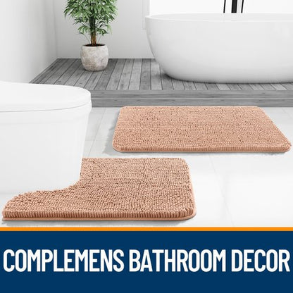 OLANLY Bathroom Rugs 59x24, Extra Soft Absorbent Chenille Bath Rugs, Rubber Backing Quick Dry, Machine Washable Bath Mats for Bathroom Floor, Tub and Shower, Home Decor Accessories, Peach
