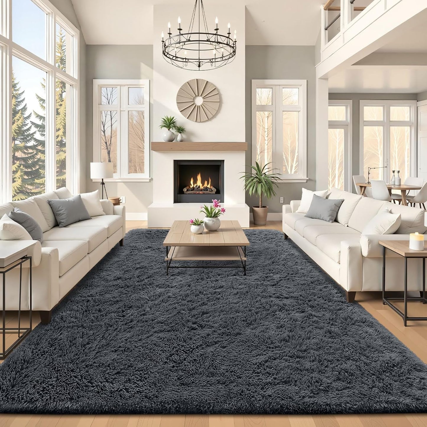 OLANLY Large Area Rug - Soft Fluffy Shaggy Carpet for Living Room & Bedroom | 8x11 ft, Grey