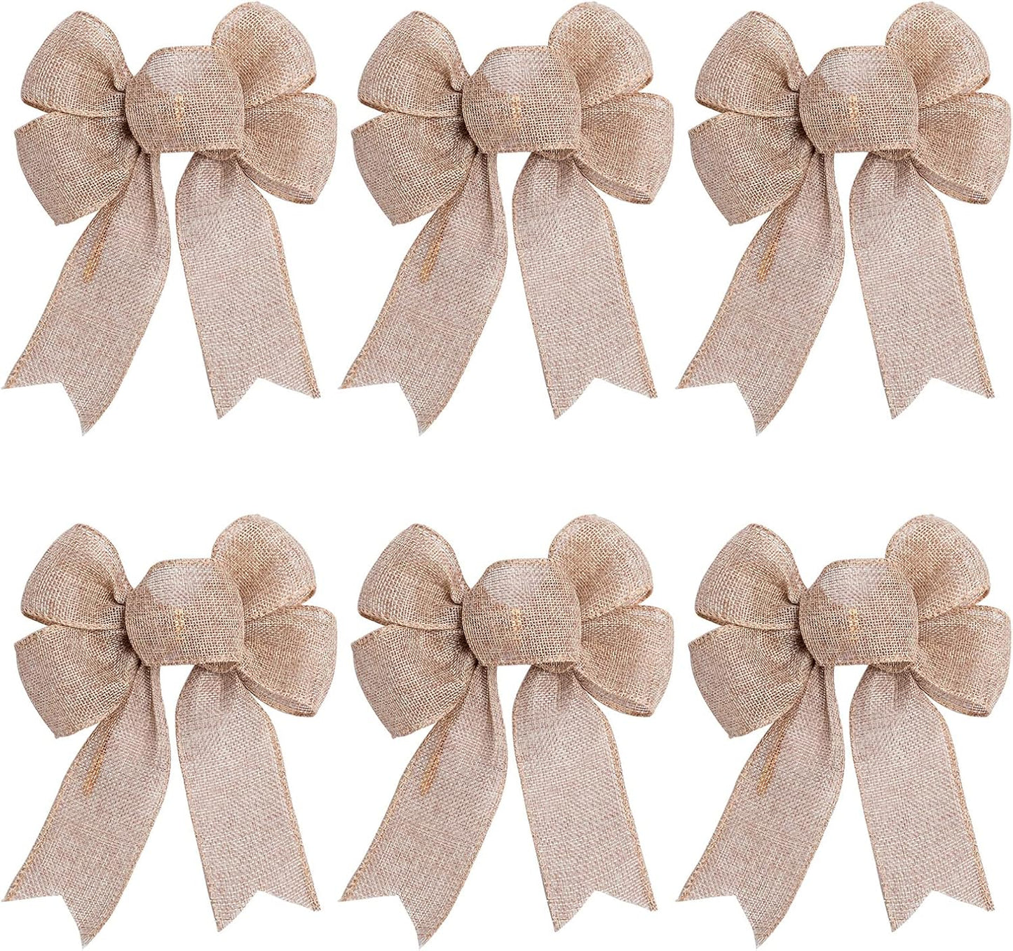 Skiennix Rustic Jute Wreath Bows - 6-Pack Burlap Decor for Christmas, Weddings & Parties